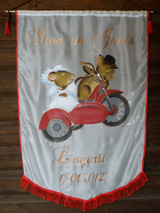 Расписной Свадебный флаг – Мыши на мотоцикле